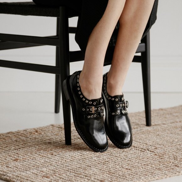 Clergerie Leather Eyelet Trim Oxfords - Picture 3 of 5